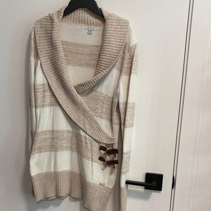 Guess Cream and Beige Striped Shawl-Collar Sweater